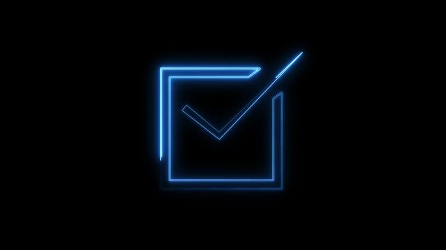 Glowing neon line Simple Check mark icon, positive tick symbol of approved, success, confirm, correct concept icon animation on black background.