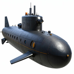 Black Submarine Isolated on White Underwater Vessel Illustration