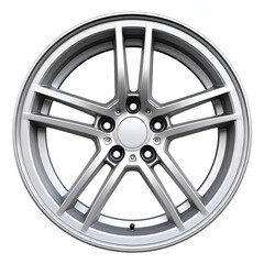 Fototapeta premium Stylish Silver Alloy Car Wheel Rim with Five Spokes Isolated on White Background