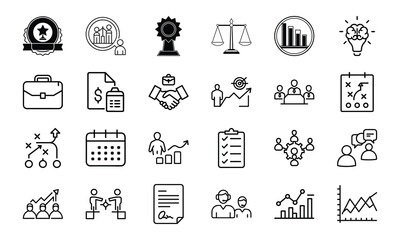 Business icons set illustrating concepts of success growth strategy and teamwork