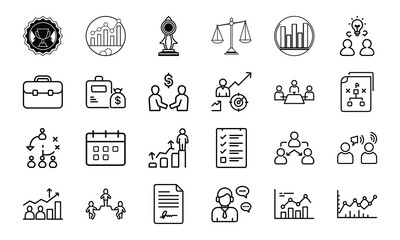 Business and finance icon package representing success growth strategy and planning