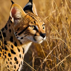 Obraz premium Serval Prowling Through Golden Grasslands