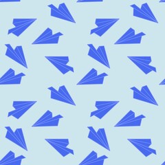 blue paper plane seamless pattern