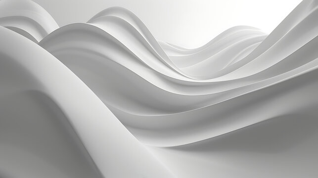 Abstract white waves create a smooth and elegant flowing background with soft shadows and dynamic motion, perfect for modern designs and presentations