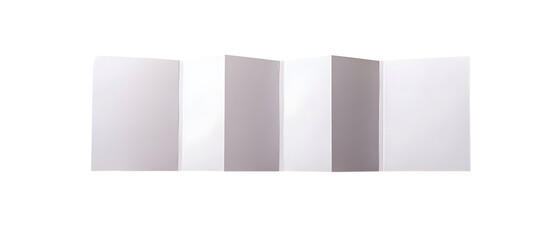 A blank, folded paper sheet with multiple sections, often used for brochures, pamphlets, or informational materials.