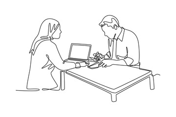 Human resource concept. Single line draw design. Vector graphic illustration