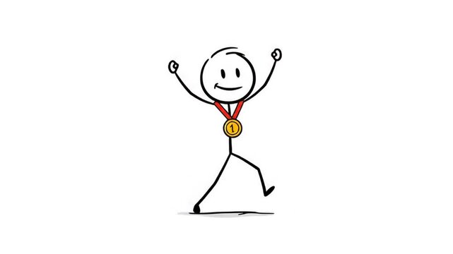 Stick figure character celebrating a victory with medal