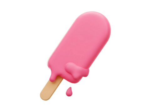 Pink popsicle melting ice cream isolated on transparent background
