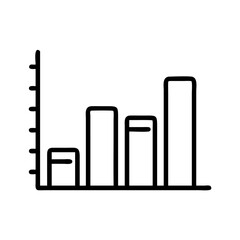 Minimalist Silhouette Icon of a Bar Chart with Rising Columns and Connected Line Graph, Simple Black Line Design on White Background Representing Data Analysis, Statistics, Business Growth, and Financ