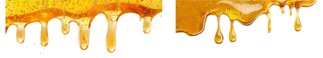 Golden liquid dripping on a green background.