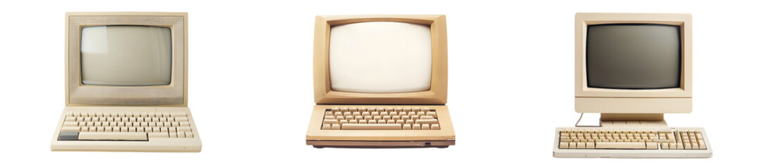 Collection of Vintage Beige Desktop Computers with CRT Monitors