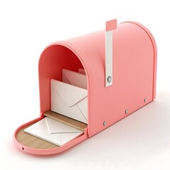 Pink Mailbox with Letters Illustration: Modern 3D Rendering of Postal Box for Mail Delivery and Communication Concepts
