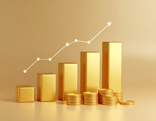 Studio Shot of Gold Stock Investment Chart in Financial Market and Business Growth Concept