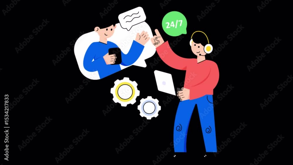 Poster 24 hour customer service 2d animation on transparent background