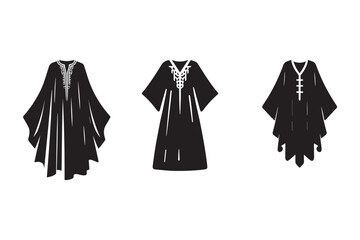 Set of kaftan dress silhouette on white background. 