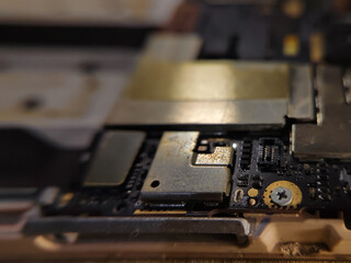 close up electronic circuit board of smartphone
