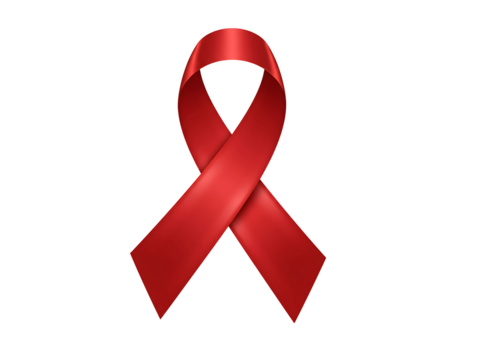 Red awareness ribbon isolated on transparent background