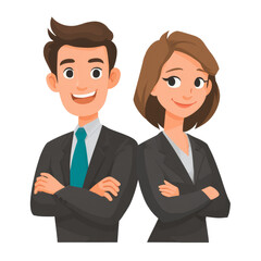 Cheerful business colleagues cartoon characters ready for professional success