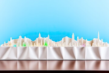 White Origami Cityscape Model on Wooden Table