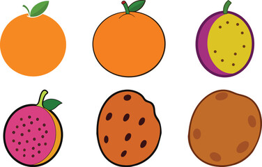 Bundle of Raisin, Passionfruit, and Orange on White Background