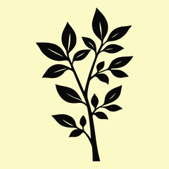 Elegant Black Silhouette Branch with Leaves Illustration