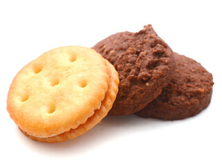 Close-up of cookies against white background 