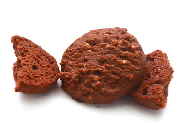 Close-up of cookies against white background 