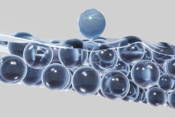 Laser energy passing through sagging skin cells and facial tissue, aesthetic treatment concept for rejuvenation and tightening,