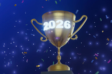 A gold cup with the number 2026 on it