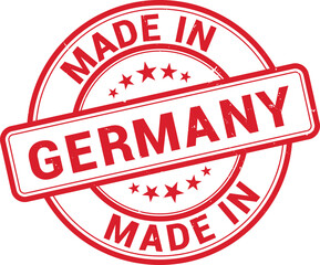 Made in Germany red grunge round stamp,sign, logo, badge, icon, sticker, label, emblem, stamp, symbol, black, line, flat vector, isolated illustration.