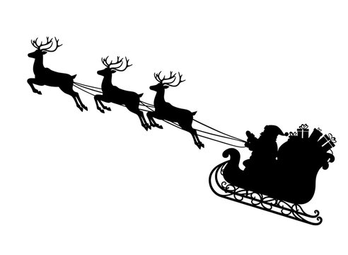 Santa claus reindeer sleigh silhouette isolated on transparent background