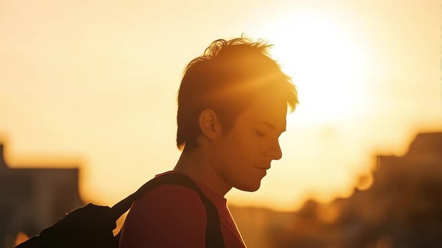 Backlit Young Man Holding Sign Silhouette Widely Applicable