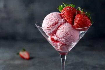 Strawberry Ice Cream Delight: Scoops in a Martini Glass