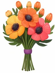 Obraz premium Vibrant Floral Bouquet with Bright Orange and Pink Flowers, Beautiful Arrangement for Celebrations, Gifts, and Decorative Uses in Various Settings