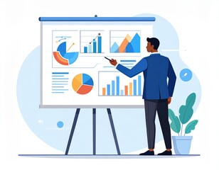 Businessman Presenting Data Graphs On Screen