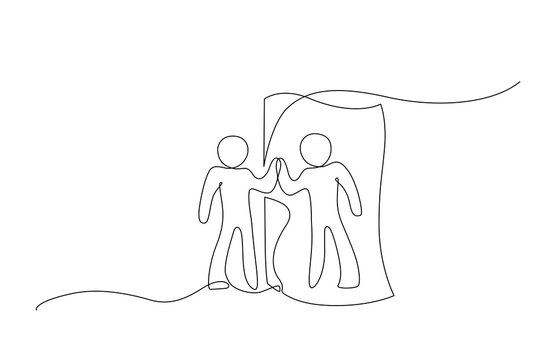 A continuous one line drawing of a person giving a high five to their mirrored reflection, symbolizing self-acceptance, personal connection, or introspection. Vector Editable stroke