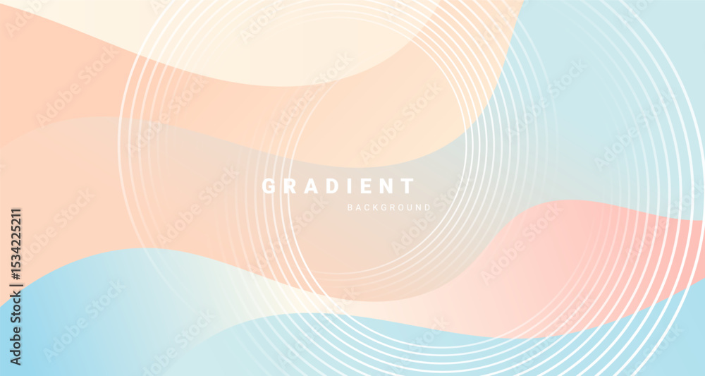 Poster Soft abstract background with pastel gradient waves and circular lines