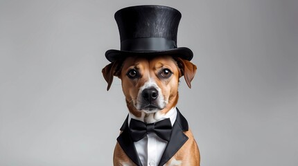 A Dapper Dog in a Top Hat and Tuxedo: A Portrait of Canine Elegance