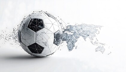 Soccer ball transforming into world map, global football connection