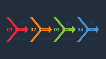 Creative concept for infographic with 4 steps, template for web on a black background.