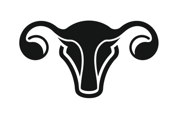 Stylized Black Silhouette Illustration of Uterus with Fallopian Tubes and Ovaries on Isolated Background