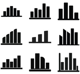 Obraz premium Set of Black and White Bar Graph Icons Showing Different Trends
