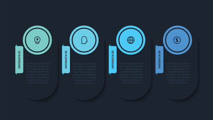 Creative concept for infographic with 4 steps, template for web on a black background.