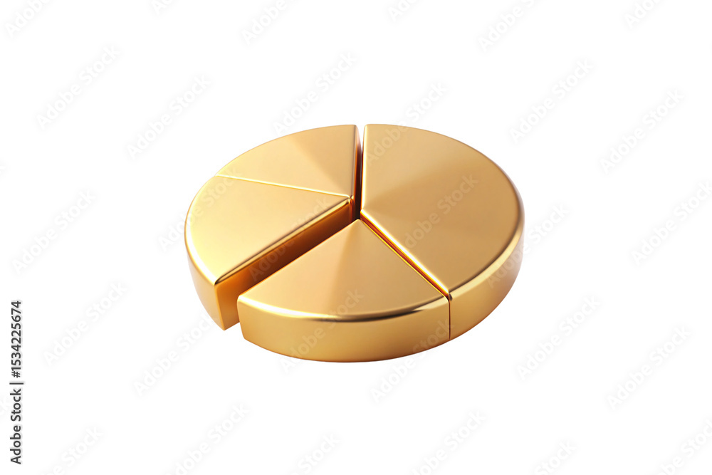 Aufkleber golden circular object divided into four equal segments with clean separation lines, isolated on a t