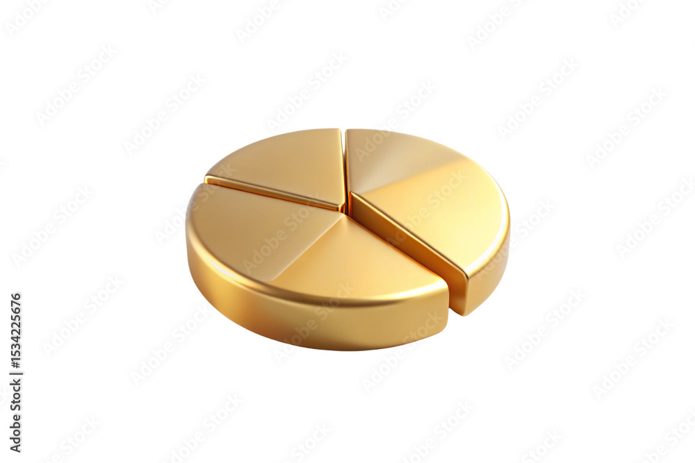 Poster golden circular disc split into four equal pie-shaped sections with defined borders, isolated on a t