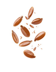 Obraz premium Flax Seeds Floating in Air on Transparent Background