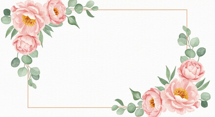 Minimal Watercolor Floral Frame with Peony Accents.
Simple watercolor border with elegant pink peonies and green foliage, perfect for text overlay.
