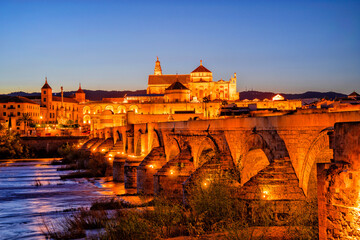 Cordoba, Spain. Roman bridge. Mezquita and Alcazar