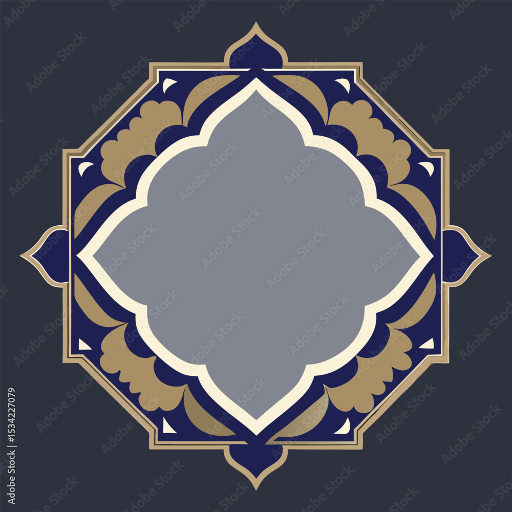 Poster elegant octagonal frame design with geometric ornament and decorative border in vector style