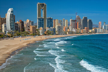 Spain. Beach seaside resort Benidorm. Travel and tourism in the paradise Spanish cities